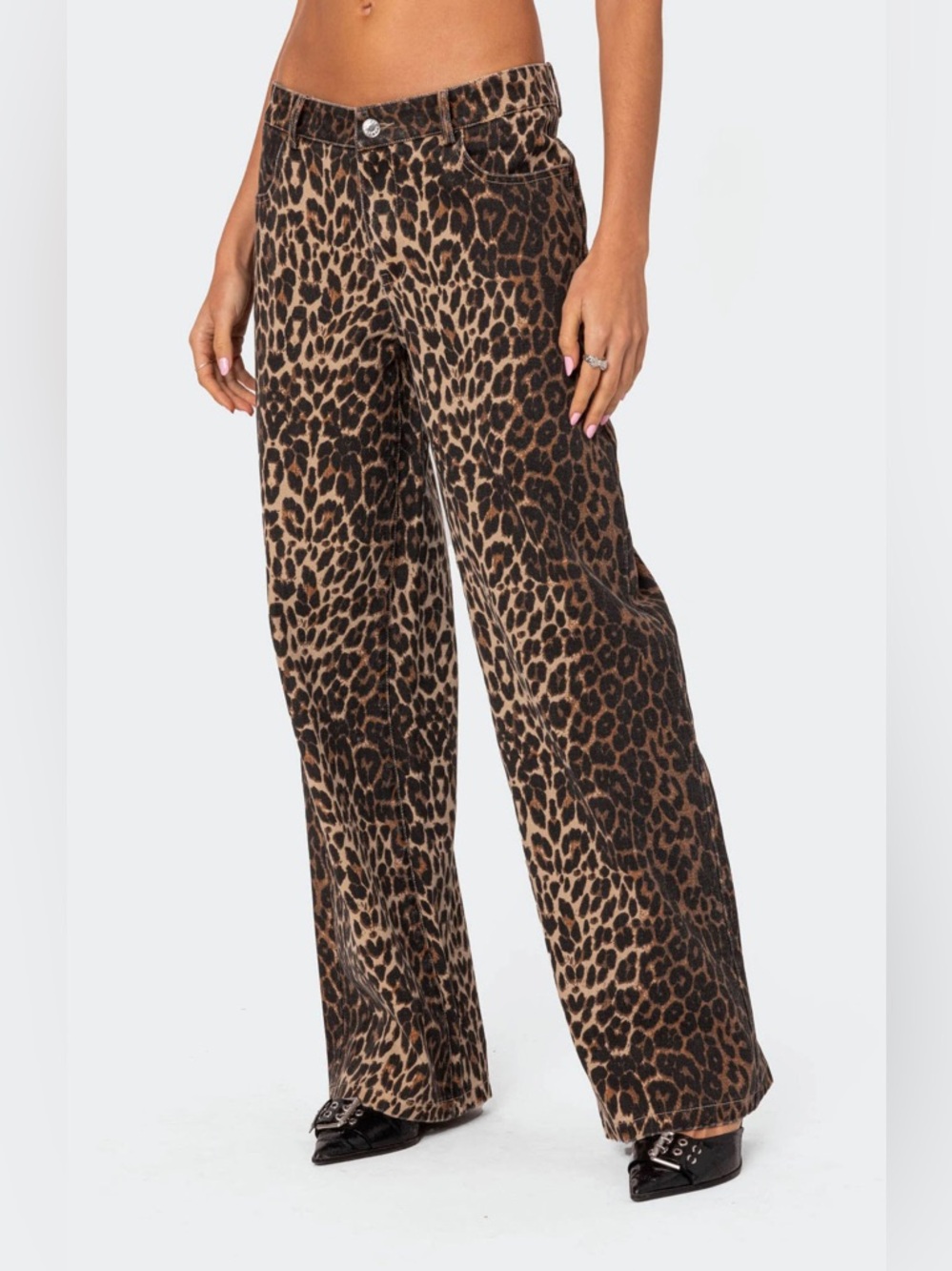 Edikted Leopard Print Low Rise Wide-Leg Pants Size Small